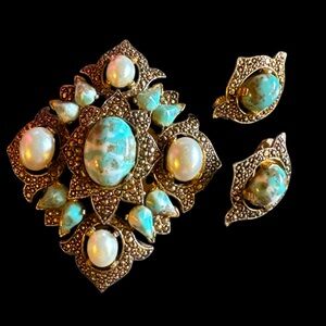 Sarah Coventry Elegant Turquoise and Gold Jewelry Set